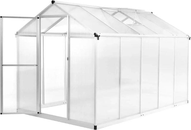 vidaXL Gewächshaus aus Aluminium und Polycarbonat mit Dachrinnensystem und zwei Dachfenstern, transparent, B: 302 cm, T: 190 cm, H: 195 cm - Bild 1