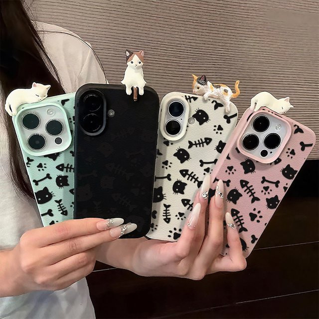 FiSh Handyhülle mit süßem 3D-Katzen-Lychee-Muster für iPhone 15, Soft Cover - Bild 1