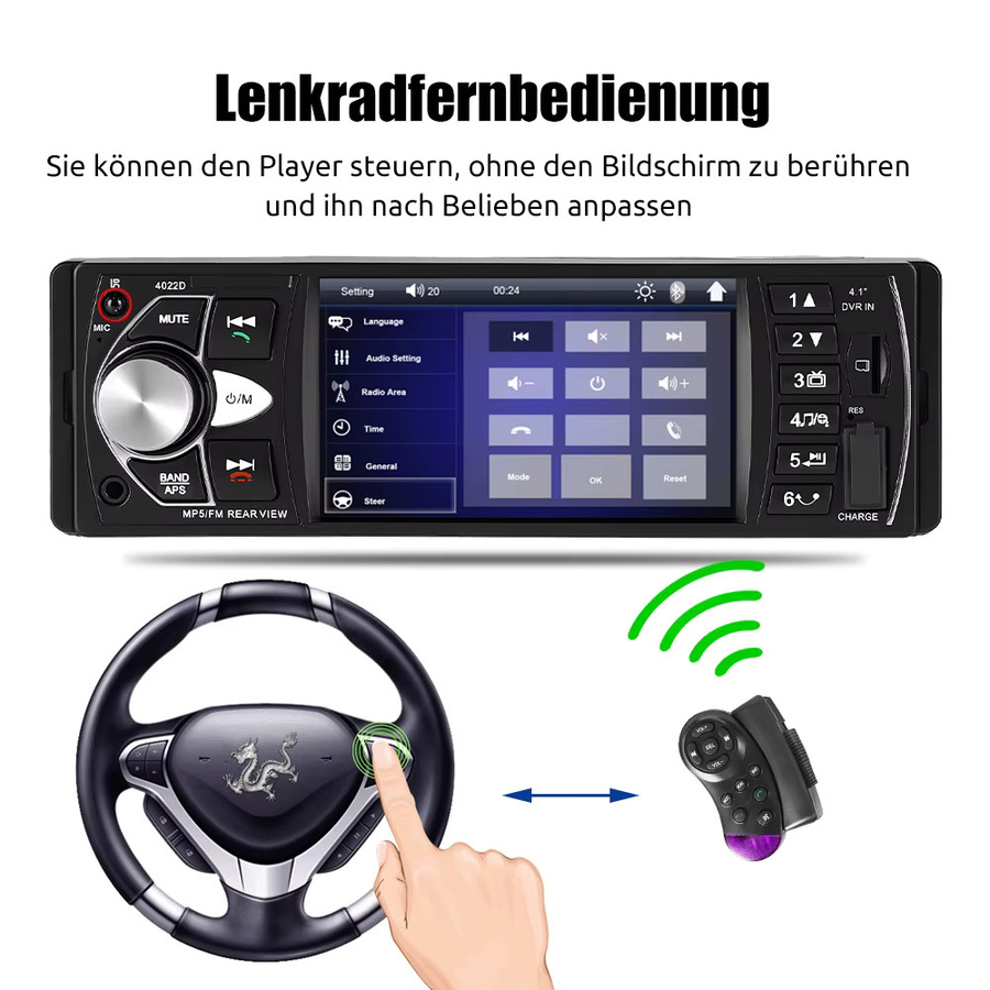MOPECT 1DIN Autoradio in Schwarz mit Bluetooth-Freisprechfunktion, MP3-Player, USB/TF-Kartensteckplatz, Aux-Eingang und FM/AM-Radio in 7 Farben - Bild 3