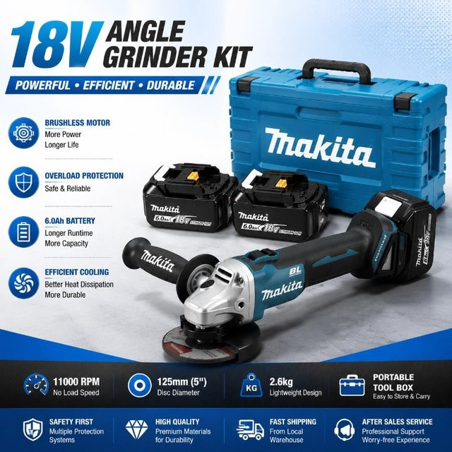 Makita DGA404 Bürstenloser 18V Lithium-Akku-Winkelschleifer mit 125mm Scheibendurchmesser und 6Ah Akku - Bild 1