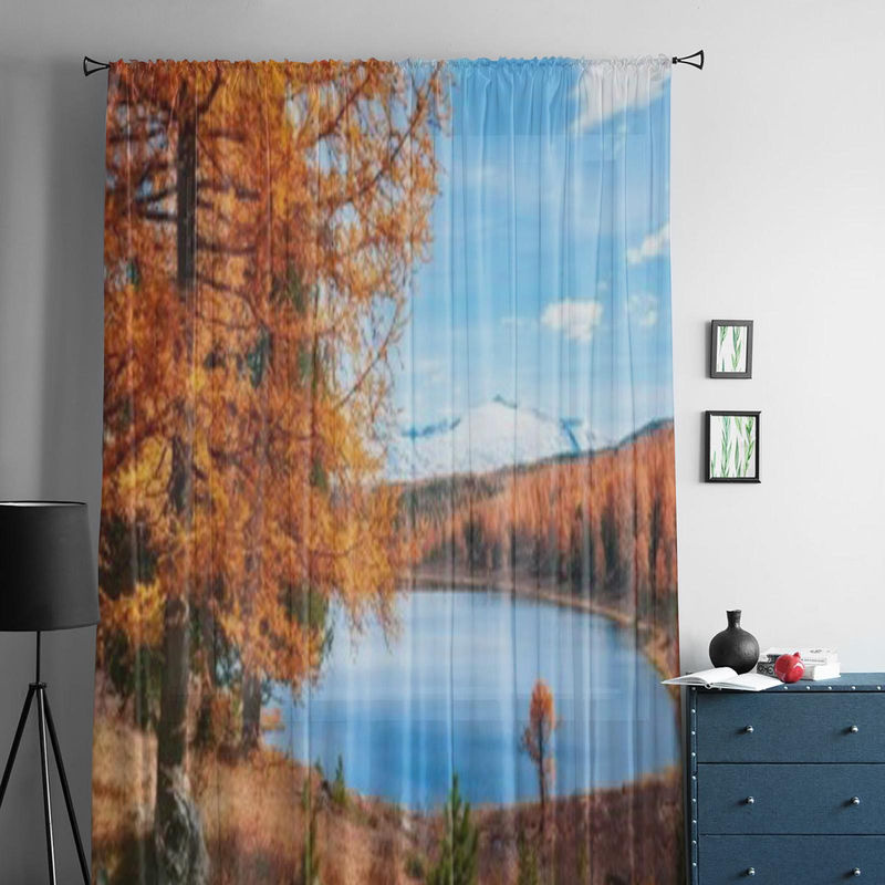 A Family Of Home Textiles Voile Tüll Vorhang mit Berg- und Herbstmotiv für Schlafzimmer, Wohnzimmer oder Küche, B: 135 cm, H: 114 cm - Bild 4