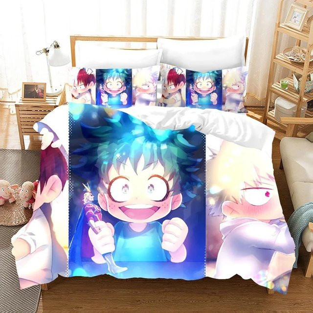 Bettwäscheset My Hero Academia Anime mit Bettbezug und Kissenbezügen aus Mikrofaser, Mehrfarbig, B/H: 70 x 133 cm - Bild 1