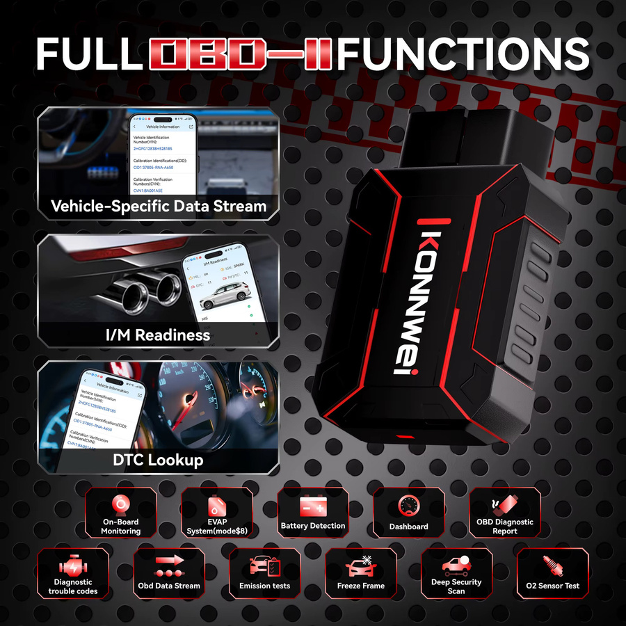 KONNWEI MAXOBD Auto OBD-Scanner Diagnosegerät mit Bluetooth für ABS, SAS, SRS, TPMS und DPF in Schwarz - Bild 3