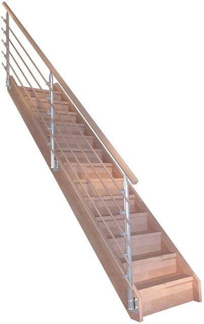 StarWood Treppe Mykonos Pro Gerade aus Buche in Braun mit Design-Geländer und Holzstäben - Bild 1