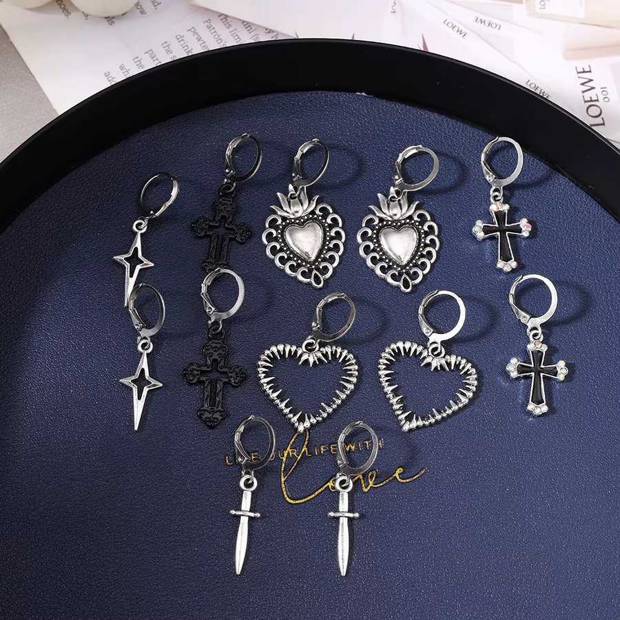 Aihua Ohrringe Set, Silber, Herz Tropfen, Kreuz Anhänger, Damen - Bild 2