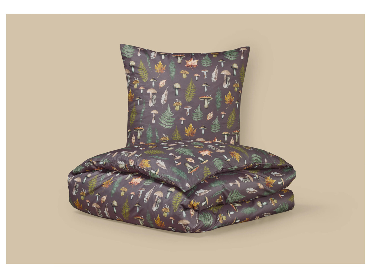 LIVARNO Bettwäsche aus Mikrofaser mit floralem Pilz-Design in Braun, Set bestehend aus Bettbezug und Kopfkissen, B/H: 155 x 220 cm und 80 x 80 cm - Bild 2