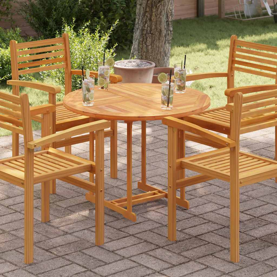 vidaXL Tischplatte aus Massivholz Teak Rund, Braun, Durchmesser: 90 cm, Höhe: 2,5 cm - Bild 2