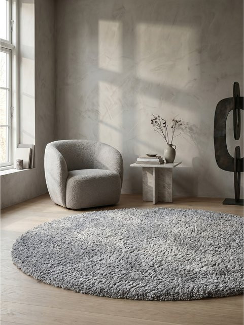 Runder Hochflorteppich RHEIN von Kadima Design in Grau, Durchmesser: 160 cm - Bild 1