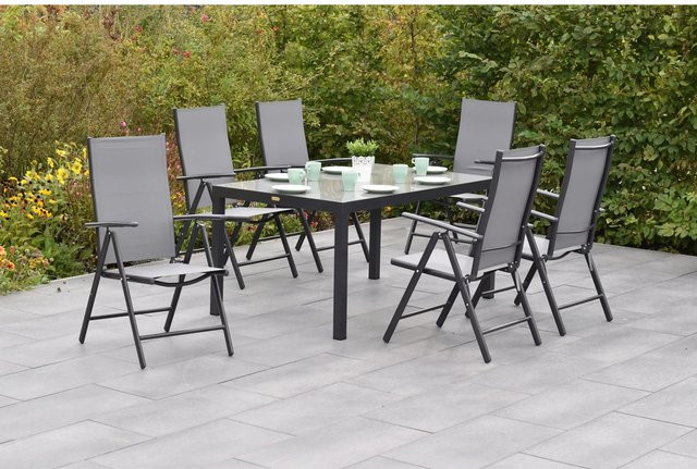 Merxx Gartenmöbelset Amalfi 7-teilig in Grau mit ausziehbarem Tisch und Sesseln aus Aluminium und Glas - Bild 1