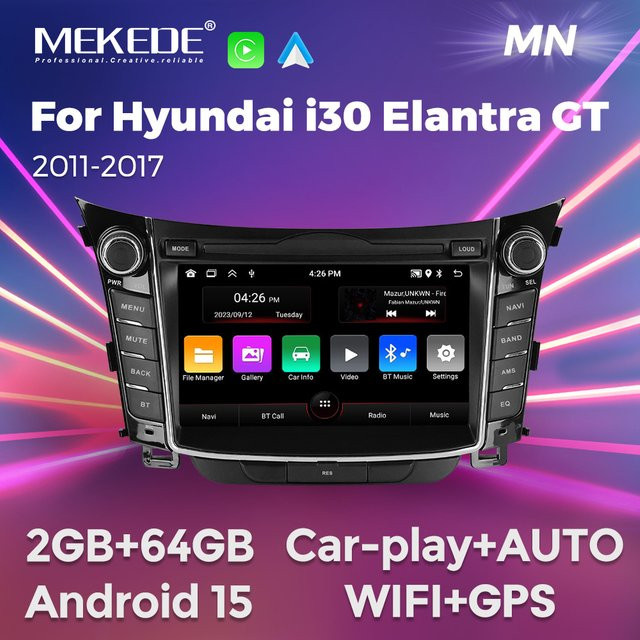 MEKEDE 7 Zoll Android Smart Auto Radio Stereo mit Carplay und Navigation für Hyundai I30 Elantra GT 2012–2017 in Schwarz - Bild 1