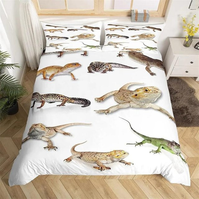 Lodestar Bettwäsche-Set mit Echsen- und Reptilien-Motiv, Lila/Weiß, Floral, 2-teilig, B/H: 135 x 200 cm - Bild 1