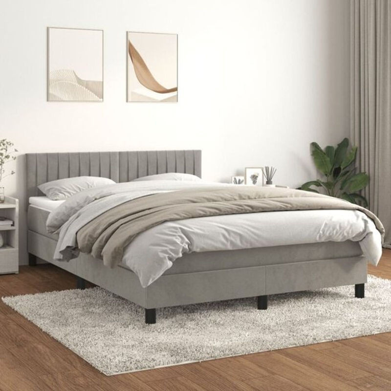 Vidaxl Boxspringbett mit Matratze aus Samt in Grau, B/T/H: 140 x 190 cm - Bild 1