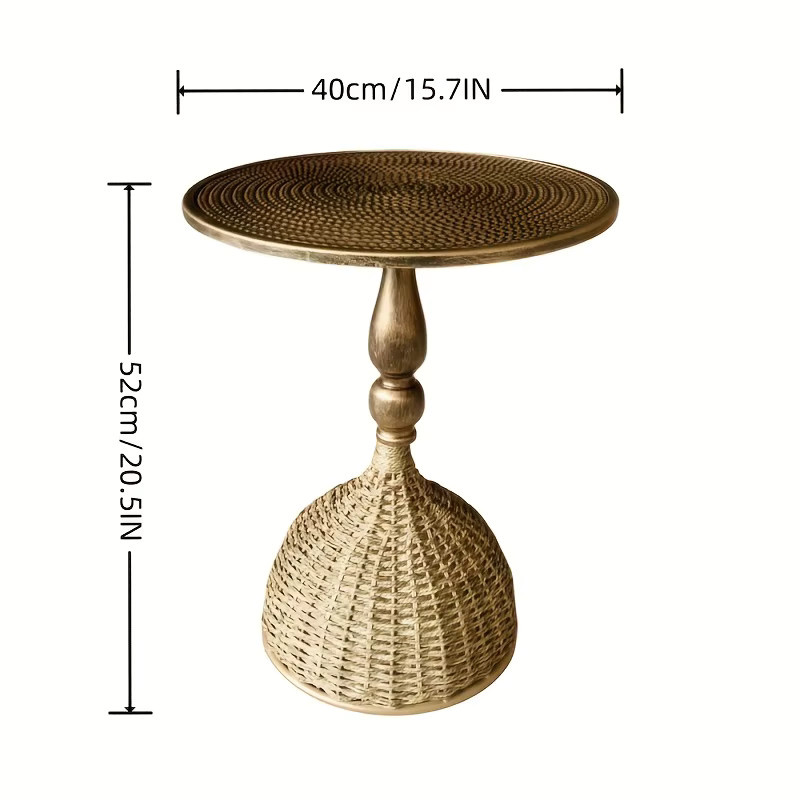 Handgefertigter Beistelltisch LIUSHADUOLA aus Rattan und Metall in Braun, runder Couchtisch im Boho-Stil - Bild 2