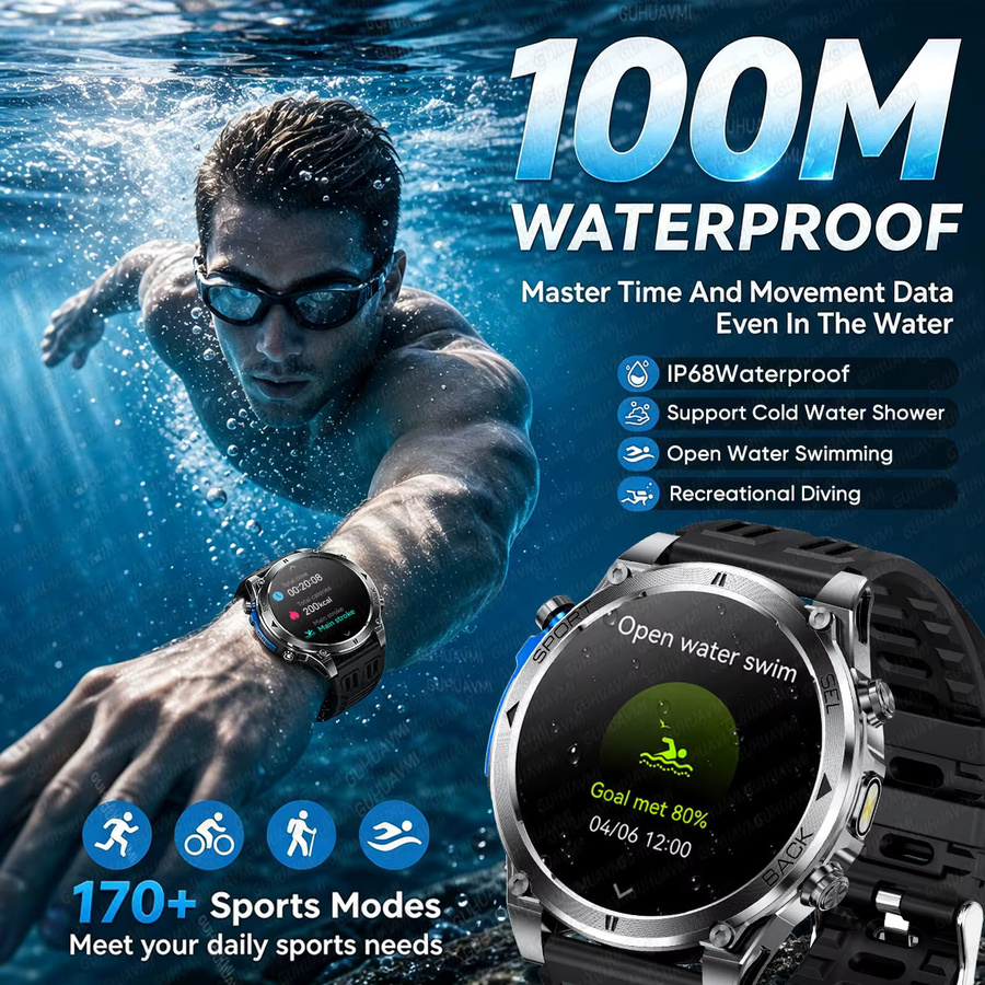 GUHUAVMI T-RX4 Ultra GPS Smartwatch für Herren mit 6-Sterne GPS-Positionierung, 10ATM Wasserdichtigkeit, 850mAh Akku und Kompass in Schwarz oder Rot - Bild 3