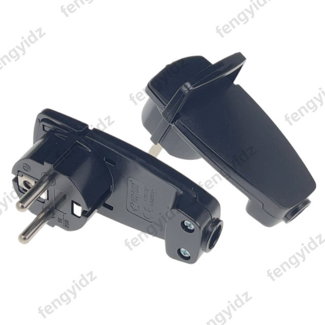 Fengyidz Europäischer Netzkabelstecker mit deutschem Zugring und Selbstmontage, Universalstecker für Deutschland und Frankreich in Schwarz - Bild 1