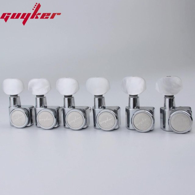 Guyker 6 In-Line Pro Locking Stimmwirbel Set mit Perlmutt-Optik in Chrom, Schwarz oder Gold (6R) - Bild 1