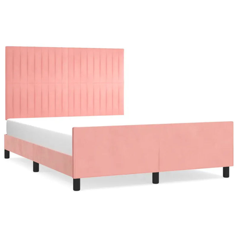 vidaXL Bettgestell mit Kopfteil aus Samt in Rosa, B/T/H: 140 x 190 x 118 cm - Bild 2