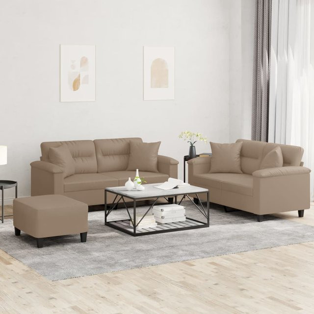 vidaXL 3-teilige Sofagarnitur in Braun mit 2x 2-Sitzer-Sofa, 1x Fußhocker und 4 Kissen aus Kunstleder - Bild 3