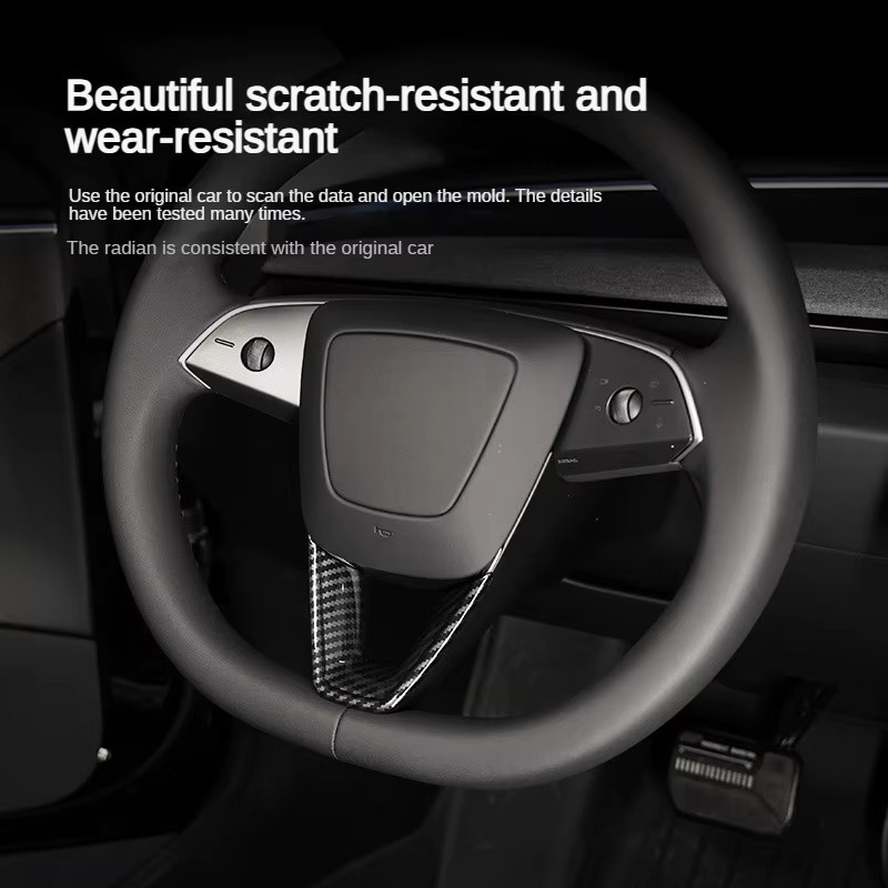 Beworth Lenkrad-Patch U-förmige Schutzhülle aus ABS-Kohlefaser für Tesla Model Y Juniper 2025/2026 und Model 3 Highland in Schwarz - Bild 2