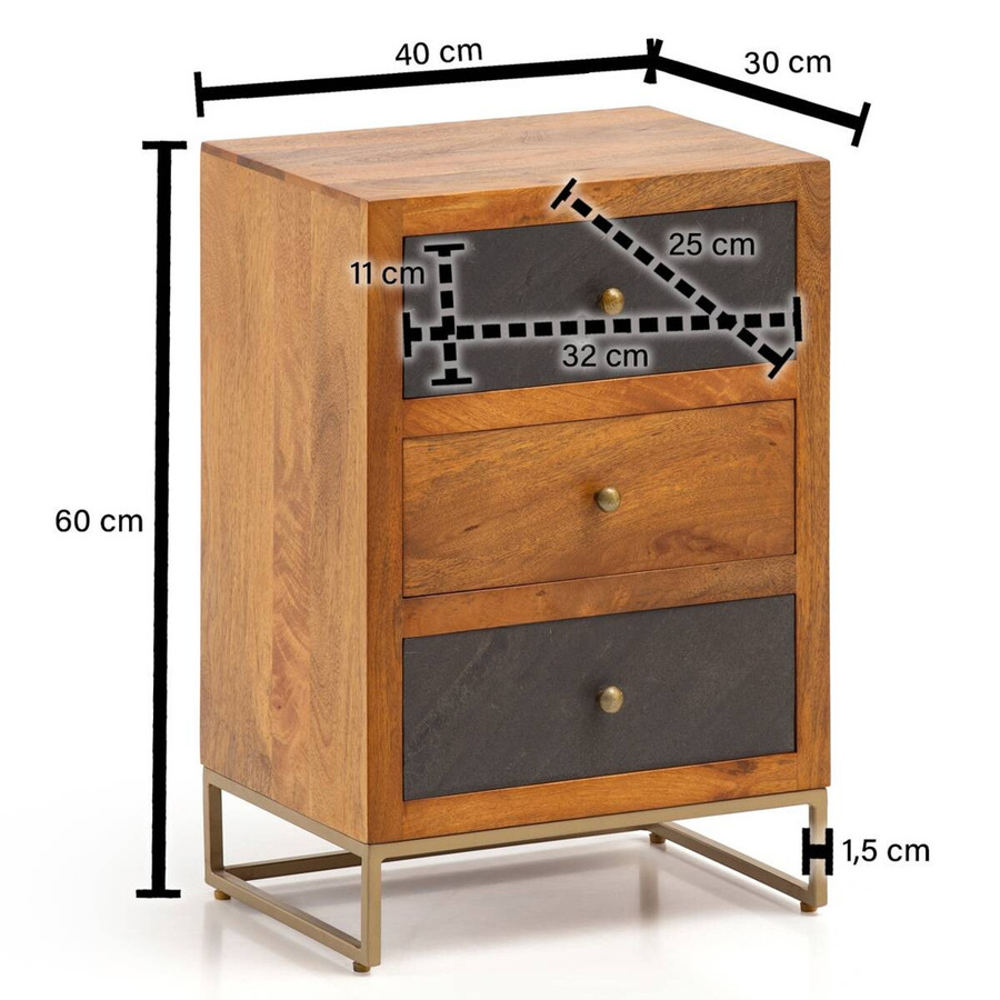 Wohnling Nachtkonsole modern in Braun aus Mango Massivholz, B/H/T: 40 x 60 x 30 cm - Bild 4