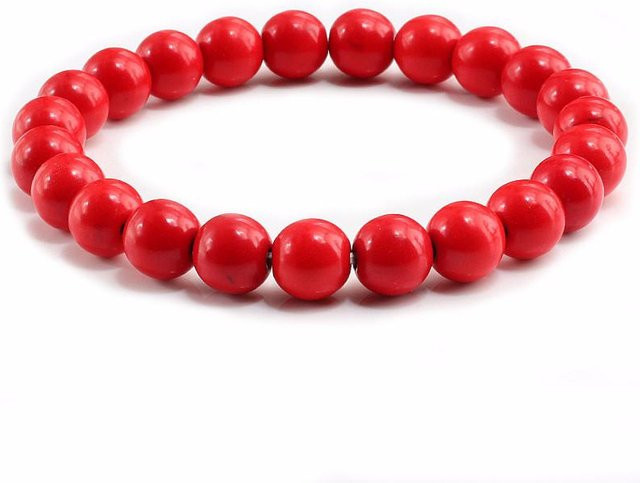 Perlenarmband Rote Koralle, 8 mm, Rund, Glatt, Poliert, Unisex, Rot - Bild 1