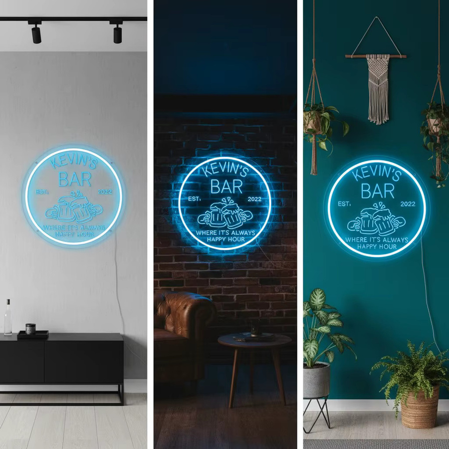 Personalisiertes LED-Neonschild für Bar und Zuhause in Hot Pink und Blau mit transparentem Kunststoffgehäuse - Bild 2