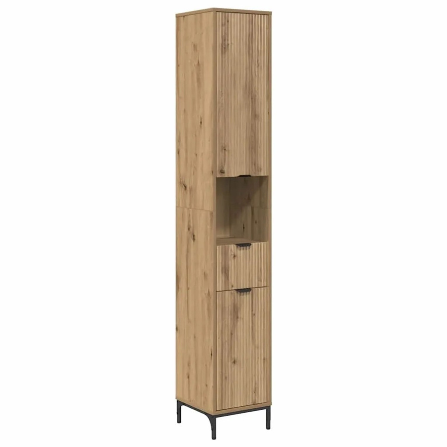 vidaXL Badezimmerschrank Artisan-Eiche mit Türen und Schubladen, Farbe: Braun, B/T/H: 31,5 x 33 x 190 cm - Bild 2
