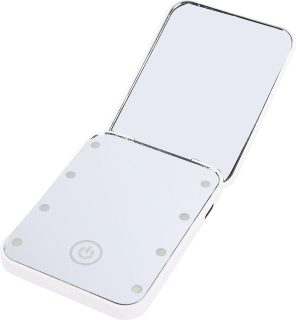 Fishine Kompakter LED Reise-Make-up-Spiegel in Weiß, 2-seitig vergrößernd, dimmbar und wiederaufladbar - Bild 1