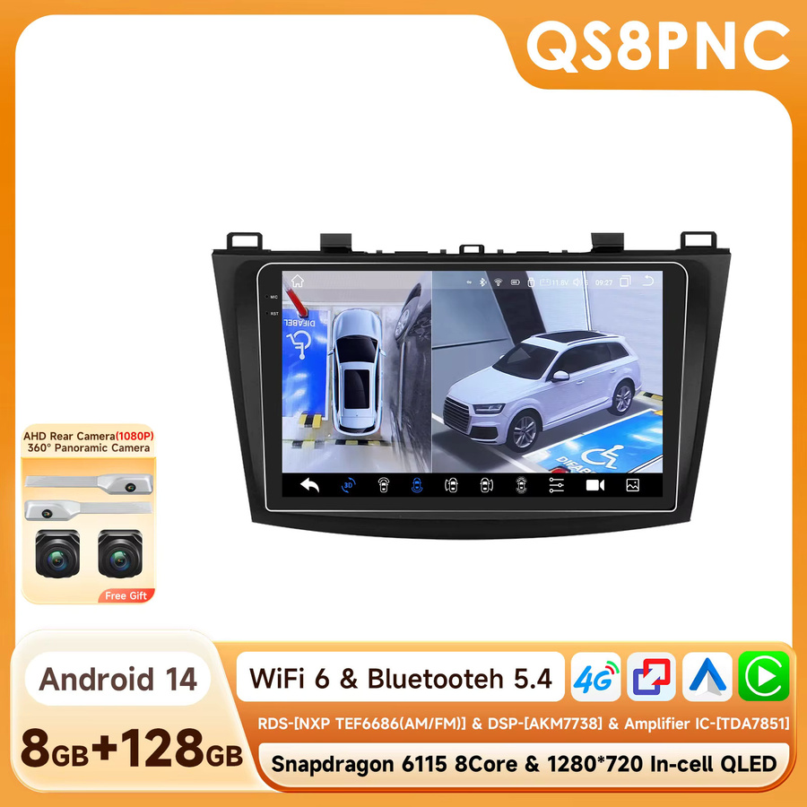 OSSURET Android 14 Autoradio für Mazda 3 (2010-2013) mit 9 Zoll Display, Snapdragon 6115 Octa-Core, GPS, Wireless CarPlay, Android Auto, DSP Audio und 4G WiFi in Schwarz - Bild 6