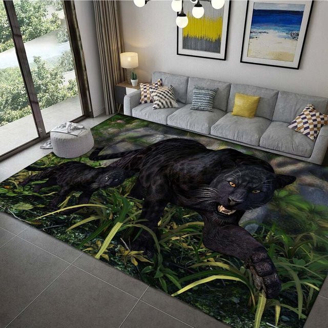 YangJOJO Panther-Teppich mit Leoparden-Design in Schwarz und Multicolour, rechteckiger Kunstfell-Teppich für Wohnzimmer und Schlafzimmer, B/T: 80 x 160 cm - Bild 1