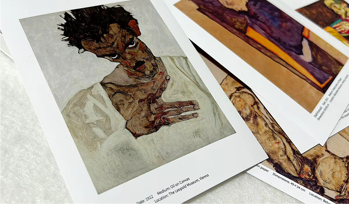 30er Set Postkarten mit Kunstwerken von Egon Schiele in Multicolour im Retro-Stil - Bild 2