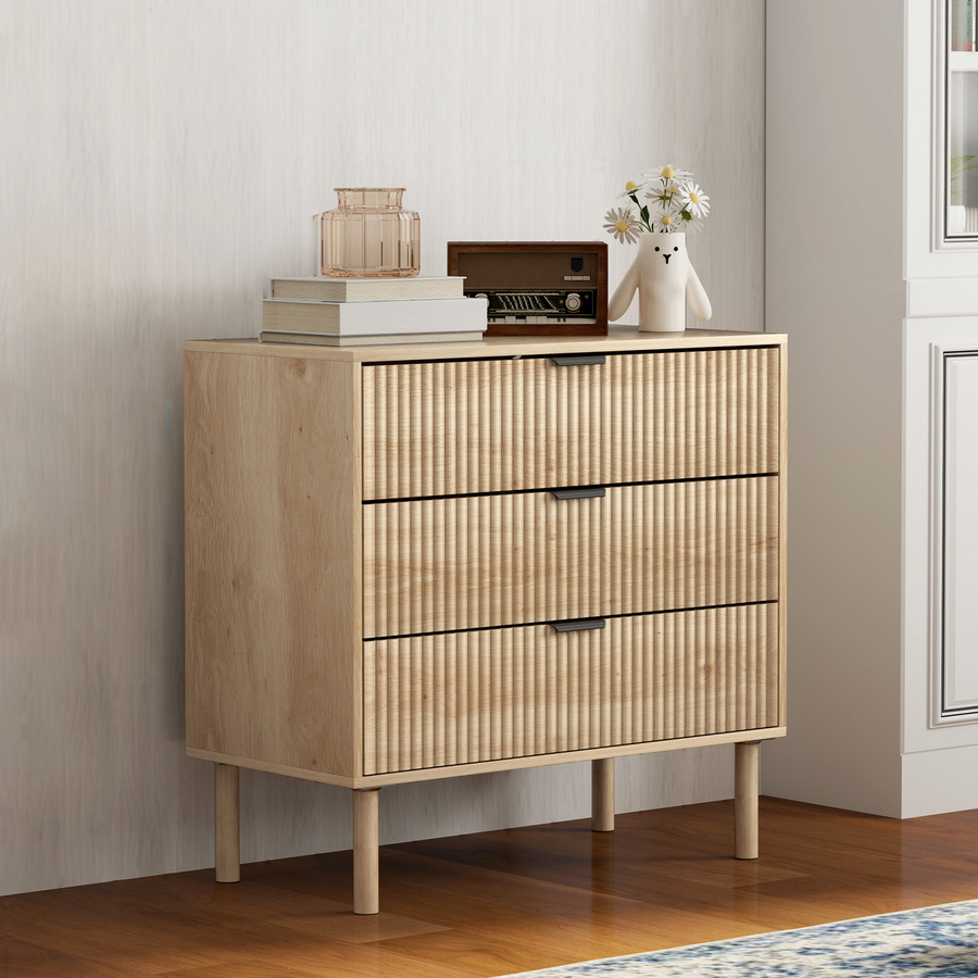 HOMCOM Schubladenkommode aus Holz mit 3 Schubladen im nordischen Stil, Farbe Eiche, B/T/H: 80 x 40 x 77,5 cm - Bild 2
