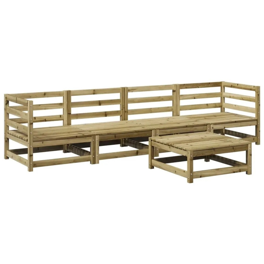 vidaXL 5-teilige Garten-Sofagarnitur aus Kiefernholz in Braun, L-Form mit Ecksofas, Mittelsofas und Fußhocker - Bild 2