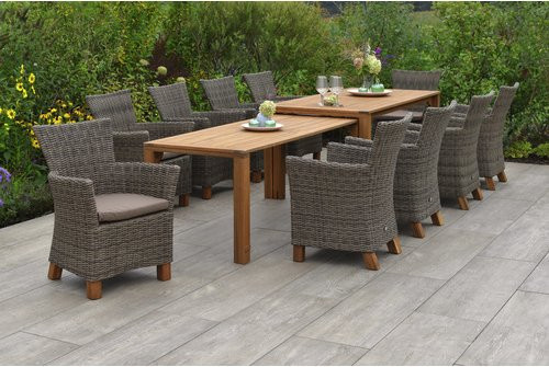 Merxx Gartenmöbelset Toskana 11-teilig mit ausziehbarem Tisch und 10 Sesseln aus Akazienholz und Aluminium in Beige und Braun - Bild 1