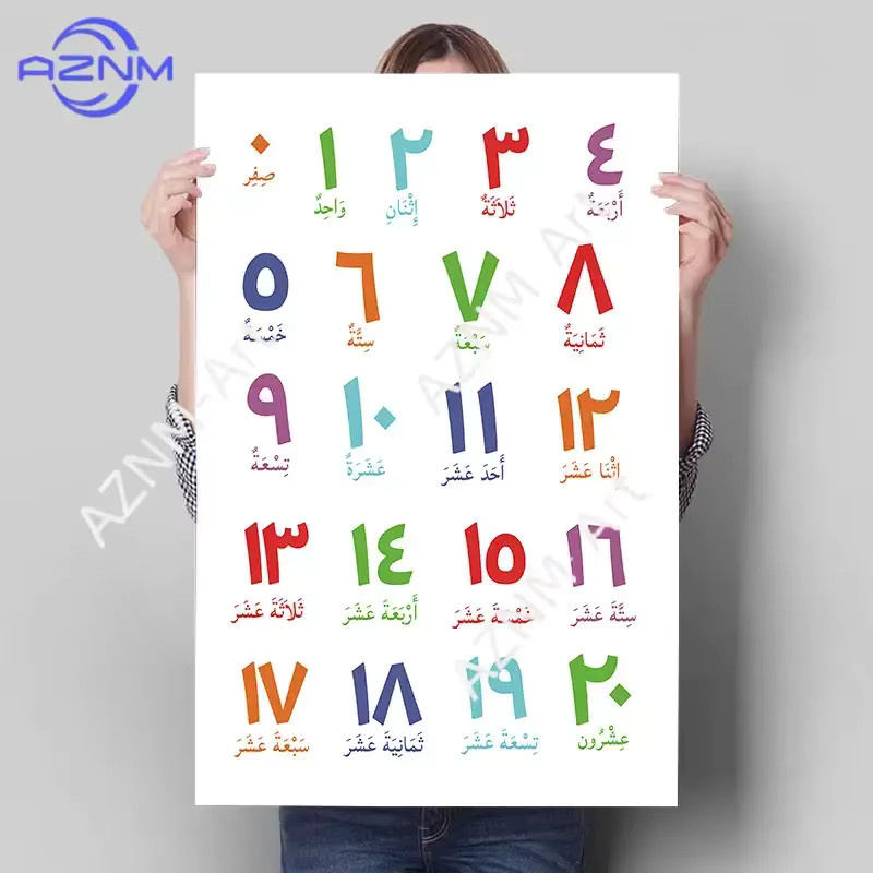 Arabisches Alphabet und Ziffern Poster als Leinwandbild für dein Kinderzimmer, mehrfarbige Wandkunst mit Buchstaben und Typografie, ungerahmt - Bild 2