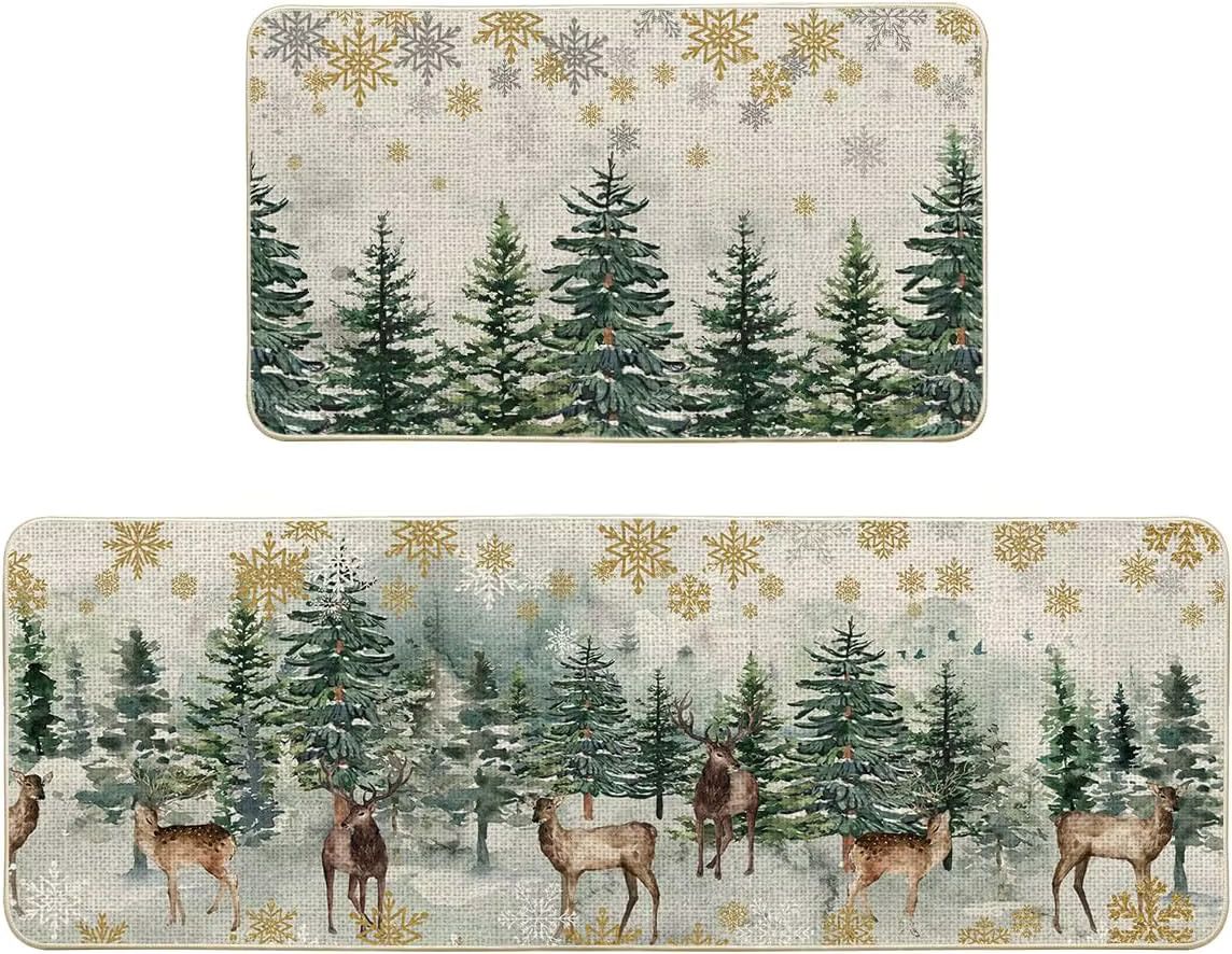 VIKAMA 2-teiliges Set Weihnachts-Fußmatten mit Hirsch- und Schneeflocken-Design für Innen und Außen - Bild 2