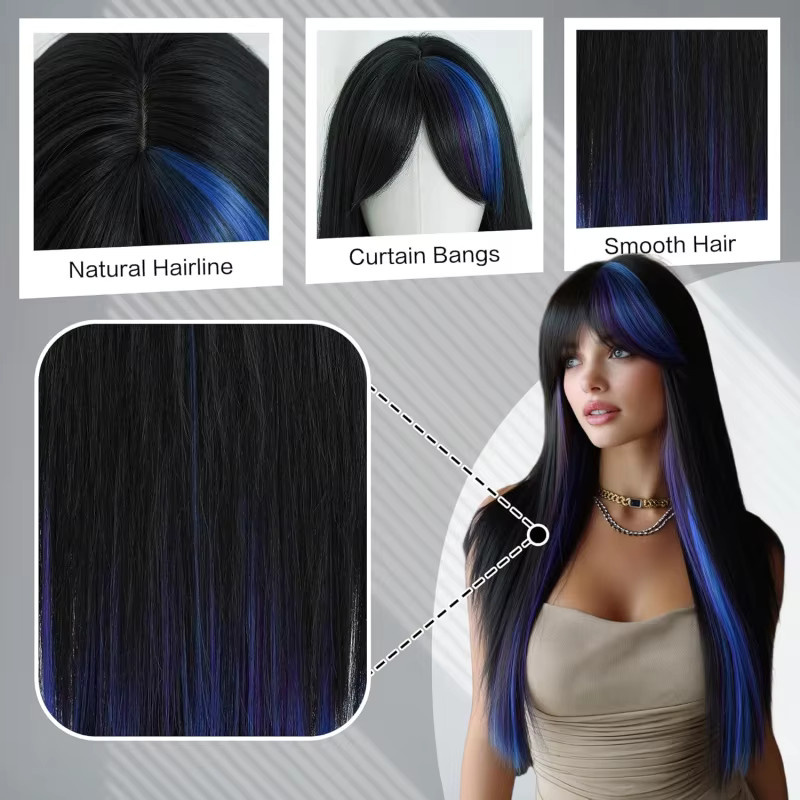 Suri Hair Perücke, lang, glatt, schwarz-blau, Damen - Bild 2