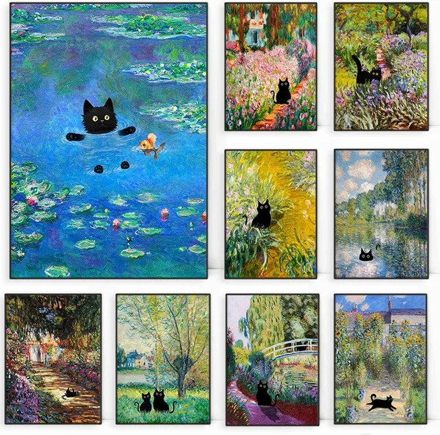 Potdemiel Wandkunst HD-Leinwanddruck Lustige schwarze Katze Gemälde-Reproduktion - Bild 1