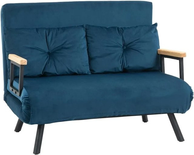 HOMCOM Schlafsofa Zweisitzer mit Bettfunktion in Blau mit Samtoptik und Stahlrahmen B: 102 cm, T: 73 cm, H: 81 cm - Bild 1