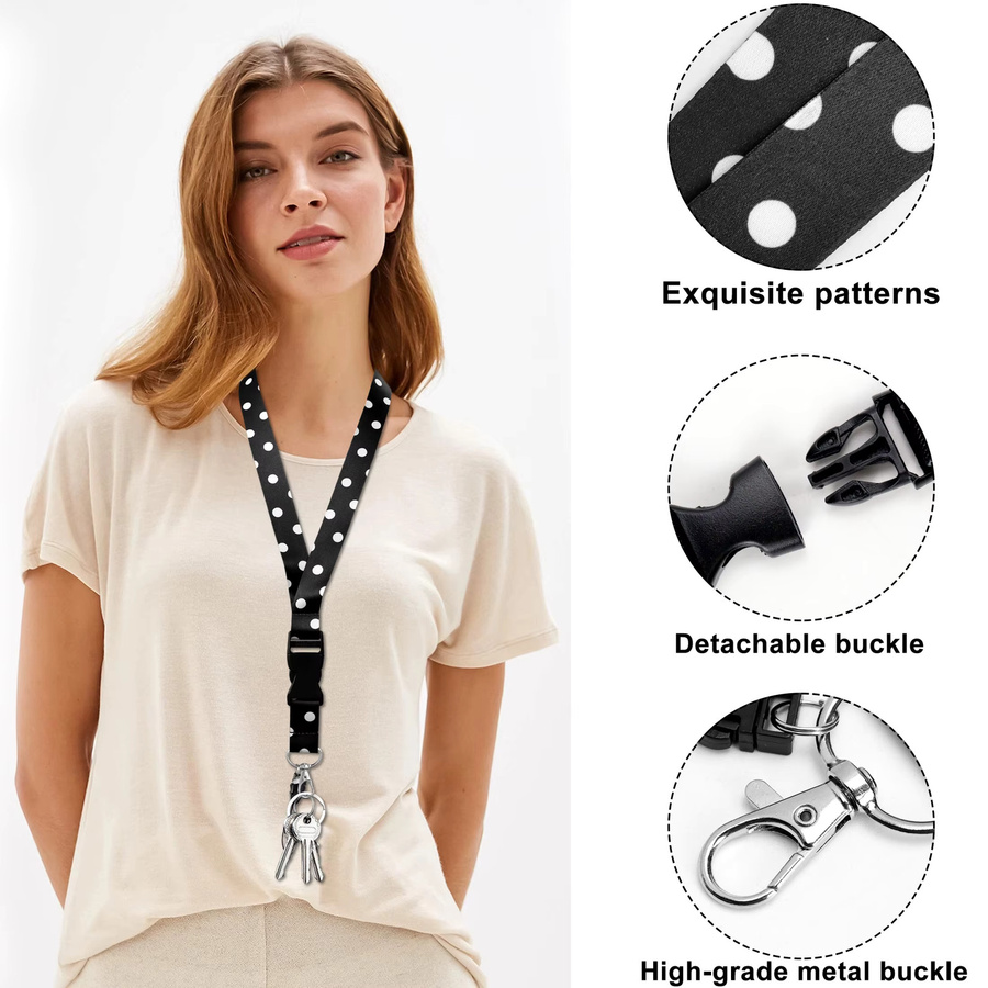 Modisches Lanyard mit Punktmuster in Grün für Ausweishalter und Schlüssel aus Metall - Bild 3