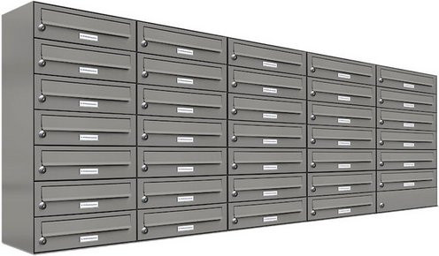 AL Briefkasten-Mehrfachbriefkasten für 34 Parteien, Aufputzmontage, Grau, B/H/T: 153,544 x 80,5 x 27,5 cm - Bild 1