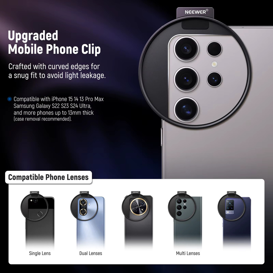 NEEWER 67 mm Clip-On-Filterset mit variablem ND2-ND32-Telefonobjektiv und Telefonclip in Schwarz - Bild 3