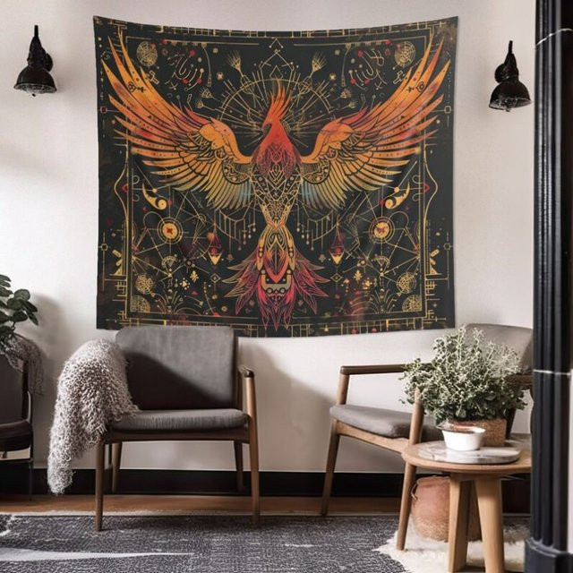 VIKAMA Phoenix Himmels-Wandteppich in Multicolour, mystischer Astrologie Wandbehang im Boho-Stil für dein Schlafzimmer oder Wohnzimmer - Bild 1