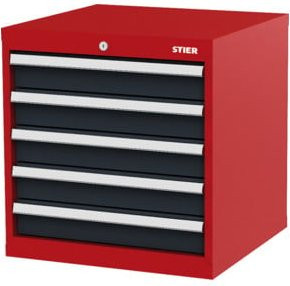 STIER Schubladenschrank mit 5 Schubladen aus Stahl, Farbe rot/anthrazitgrau, B/T/H: 60,0 x 57,5 x 62,0 cm - Bild 1