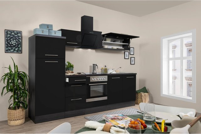 Respekta Premium Küchenzeile modern in Schwarz Hochglanz und Grau mit Soft-Close-Türen, Breite: 270 cm - Bild 1
