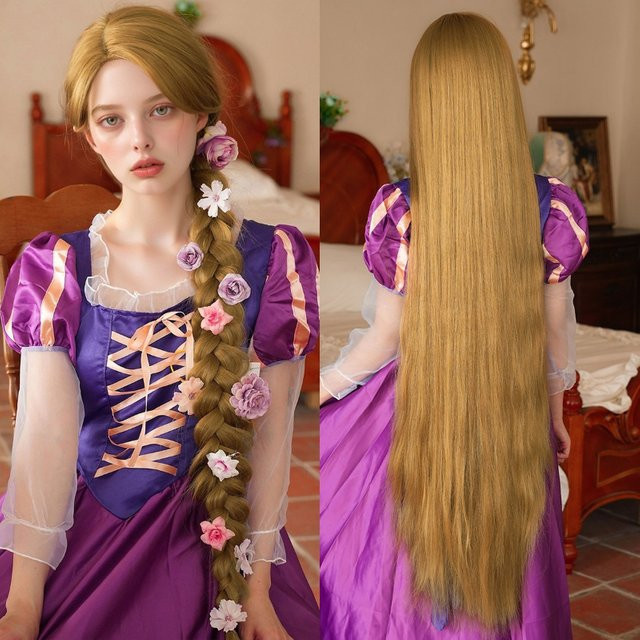 Anime Rapunzel Prinzessin Cosplay Kostüm, blonde Perücke, für Mädchen und Frauen - Bild 1