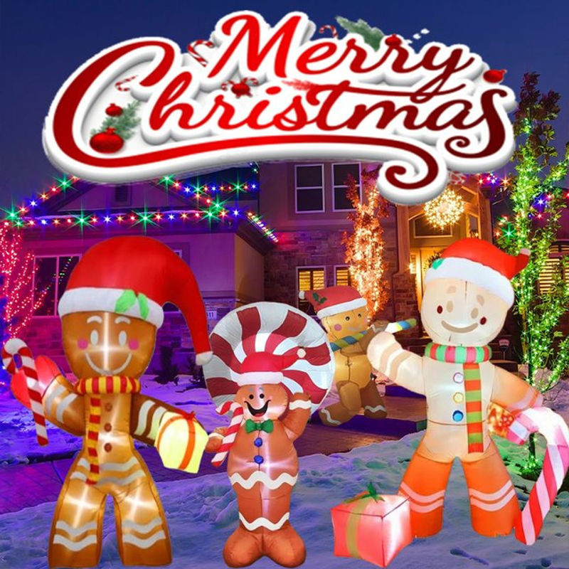 Aufblasbare Lebkuchenmann Weihnachtsdekoration mit integrierten LEDs in Mehrfarbig für Outdoor und Neujahr - Bild 1