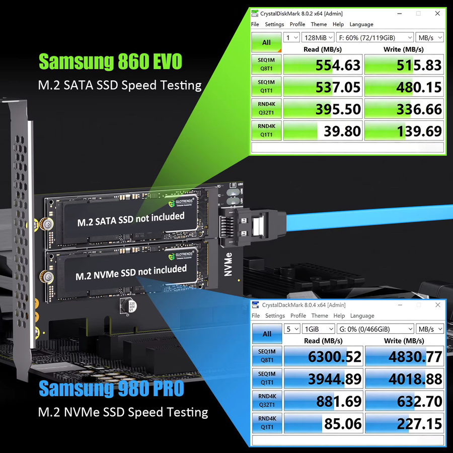 GLOTRENDS M.2 PCIe-Adapter für eine M.2 NVMe SSD und eine M.2 SATA SSD in Schwarz - Bild 4