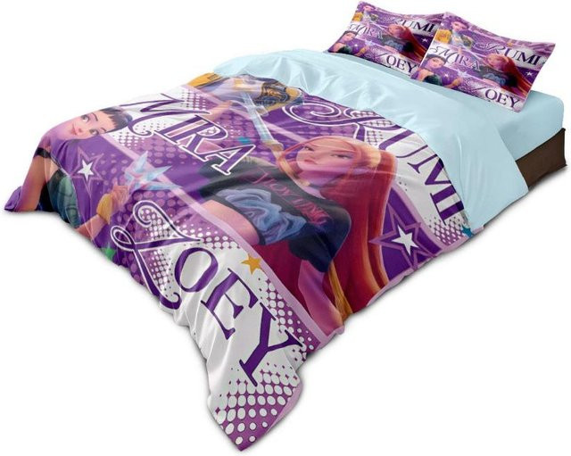 3-teiliges Bettbezug-Set mit Cartoon K-Pop Dämonenjäger Girlgroup Print in Weiß und Lila, Material Mikrofaser Polyester, B/H: 135 x 200 cm - Bild 1