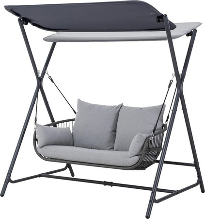 Leco Hollywoodschaukel Marie mit Sonnendach und Kissen, Anthrazit/Grau, B/T/H: 130 x 220 x 173 cm